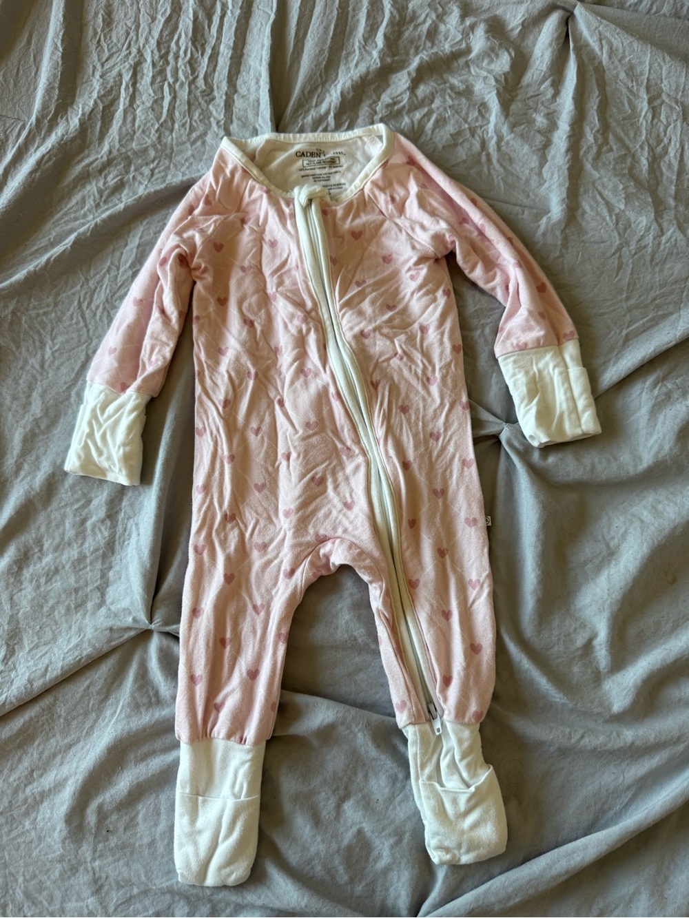 Caden Lane Pink Heart Zip-Up One-Piece Footed Romper